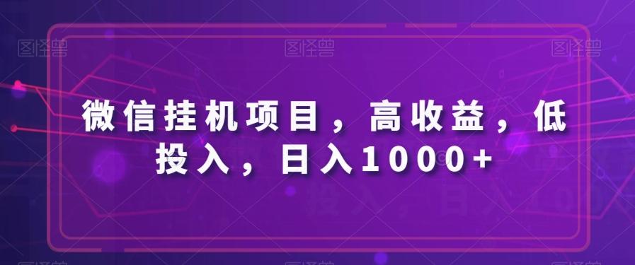 微信挂机项目，高收益，低投入，日入1000+-源码天堂