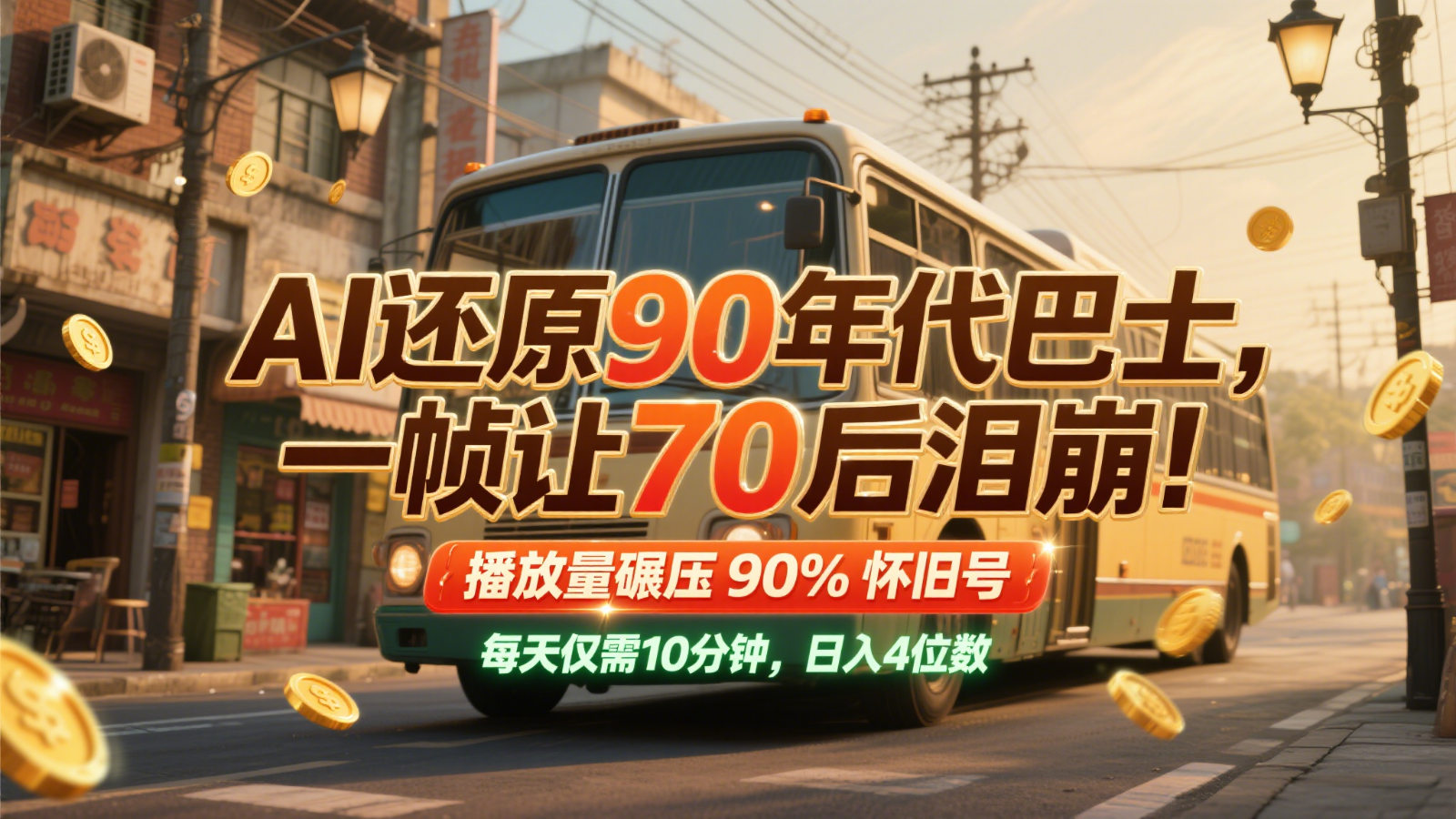 AI还原90年代巴士，一帧让70后泪崩！播放量碾压90%怀旧号，每天10分钟，日入4位数-源码天堂