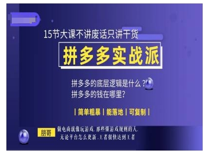 朋哥电商(拼多多实战派)，15节大课不讲废话只讲干货，简单粗暴 能落地 可复制-源码天堂