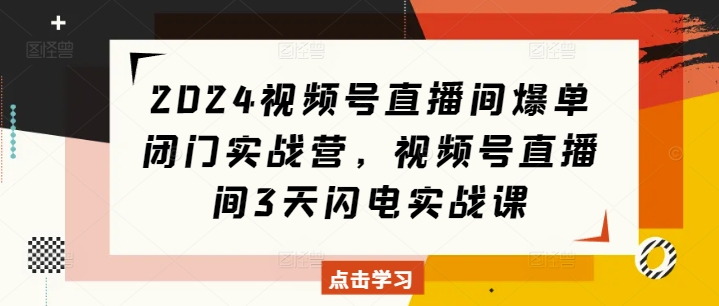 2024视频号直播间爆单闭门实战营，视频号直播间3天闪电实战课-源码天堂