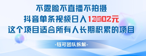 不露脸不直播不拍摄抖音单条视频日入1k+这个项目适合所有人长期积累的项目-源码天堂