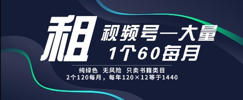 租视频号，一个60每月，2个120.纯绿色、无风险，常年租【揭秘】-源码天堂
