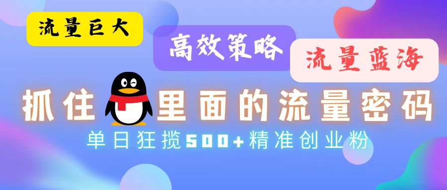 流量蓝海，抓住QQ里面的流量密码！高效策略，单日狂揽500+精准创业粉-源码天堂