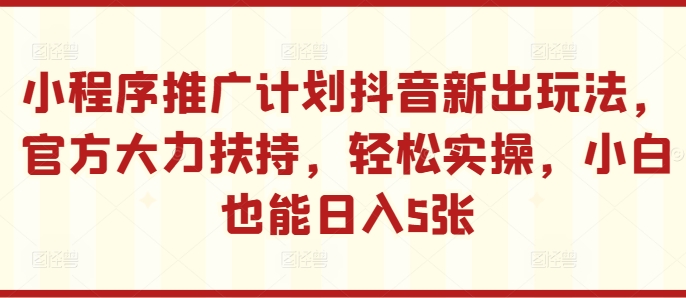小程序推广计划抖音新出玩法，官方大力扶持，轻松实操，小白也能日入5张【揭秘】-源码天堂