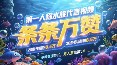 第一人称水族代言视频，条条万赞，20条作品涨粉7.8W，多种变现方式月入五位数-源码天堂